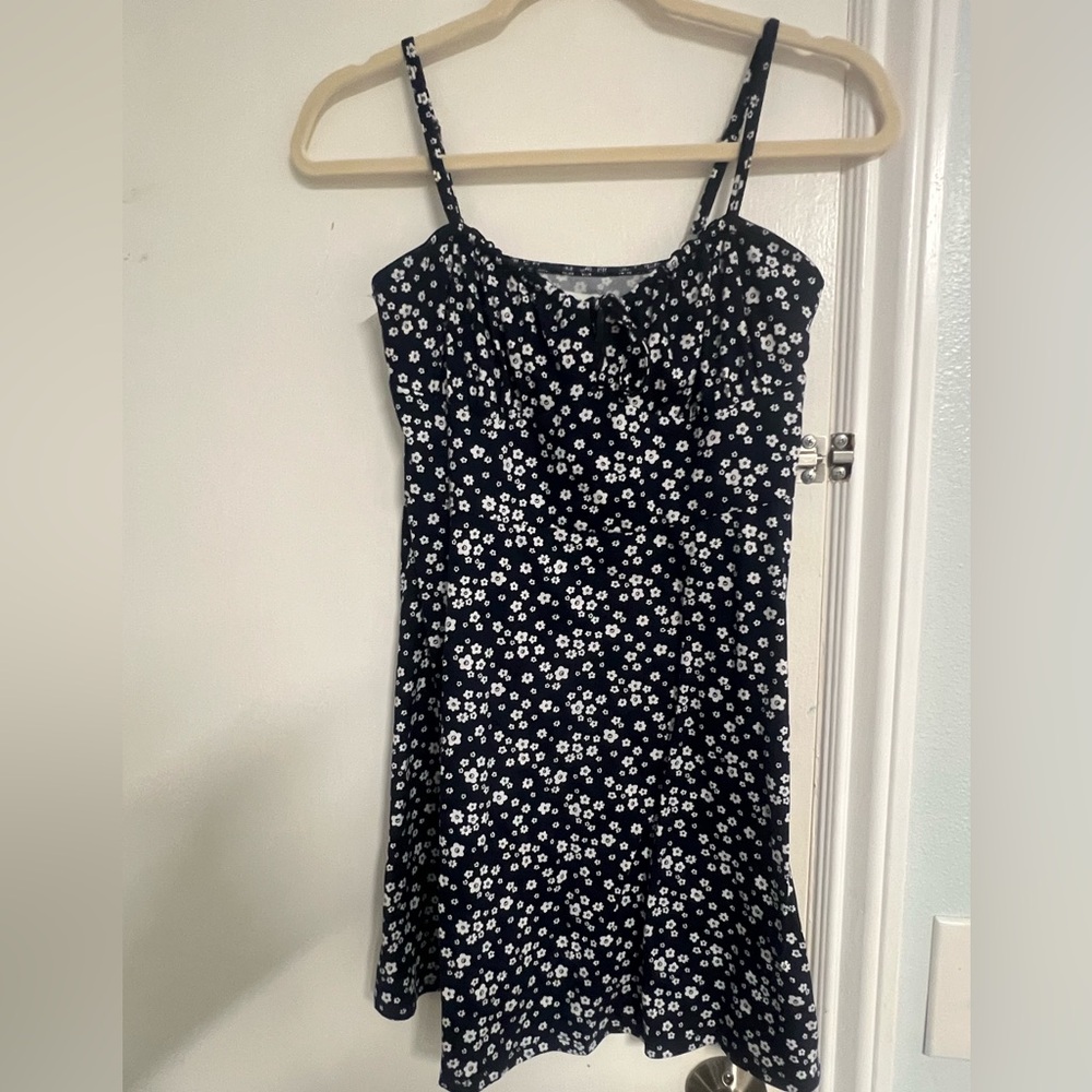 Hollister Navy Dress with White Floral Pattern